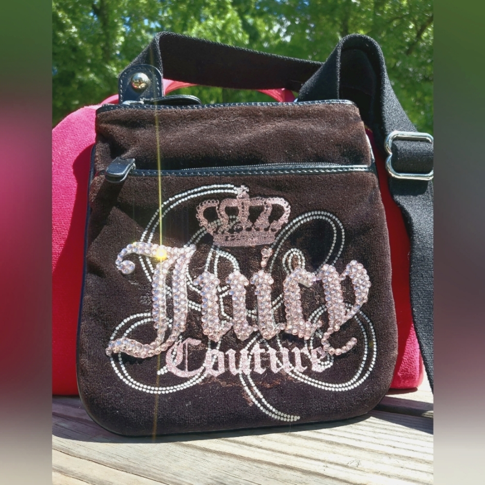 Y2k Vintage Juicy Couture Velour Bedazzled Crossbody Bag